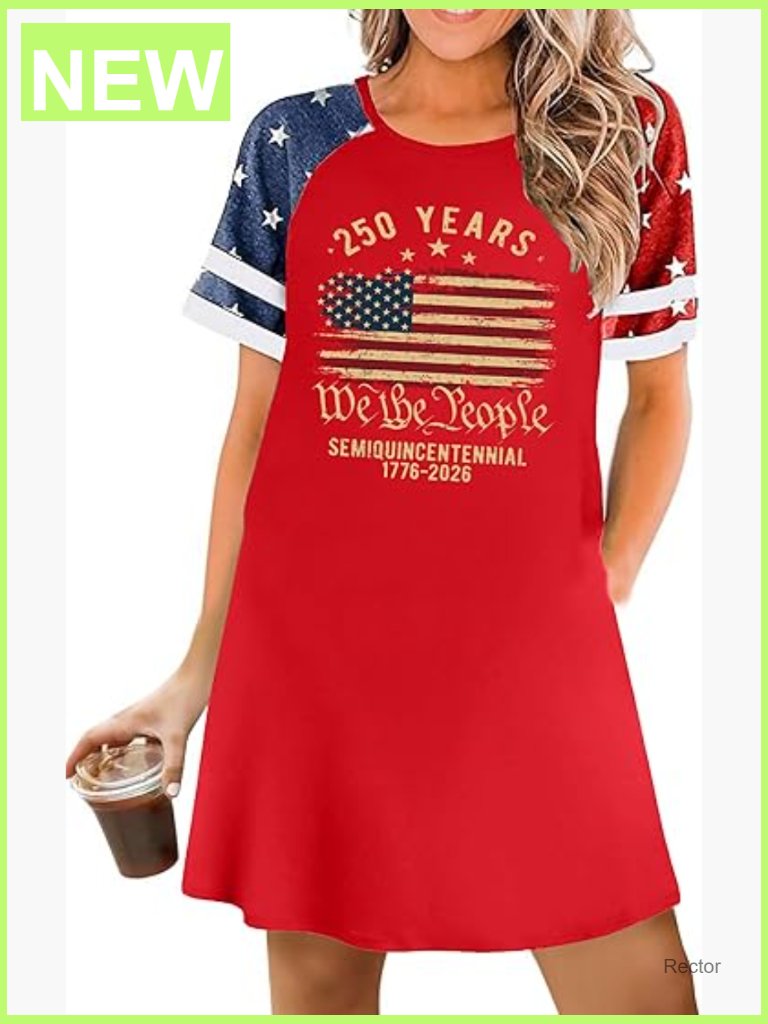 Women's Patriotic Stars Stripes Raglan Sundress Summer Mini